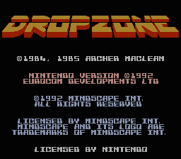 Dropzone (NES) screenshot: Title screen