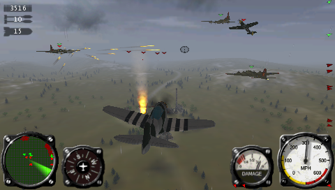 Air Conflicts: Aces of World War II (PSP) screenshot: Intense fire during a bomber escort mission