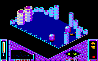 Bactron (Amstrad CPC) screenshot: Another blue viruses takes your energy out and this event kills you...