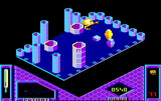 Bactron (Amstrad CPC) screenshot: Yellow and Blue Cubes were activated...They fight for the life or death of the patient...