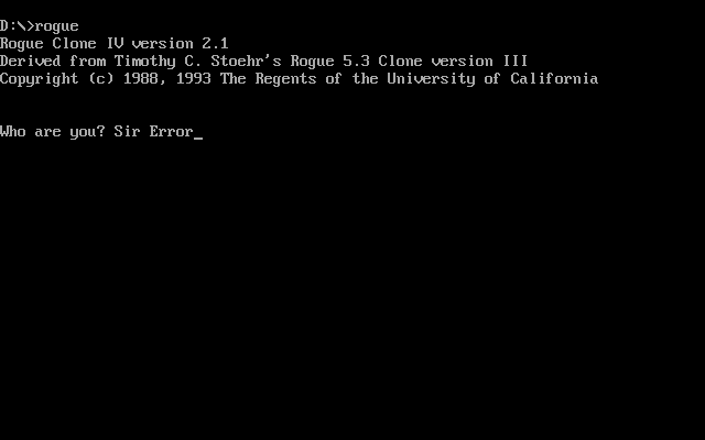 Rogue Clone (DOS) screenshot: Enter your name! (Rogue Clone IV)