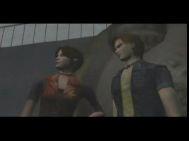 Resident Evil: Code: Veronica (Dreamcast) screenshot: Claire and Steve manage to get outside of the Antarctic base; the weather doesn't seem to bother them