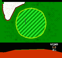 Golf Grand Slam (NES) screenshot: The golfball just on the rim of the green