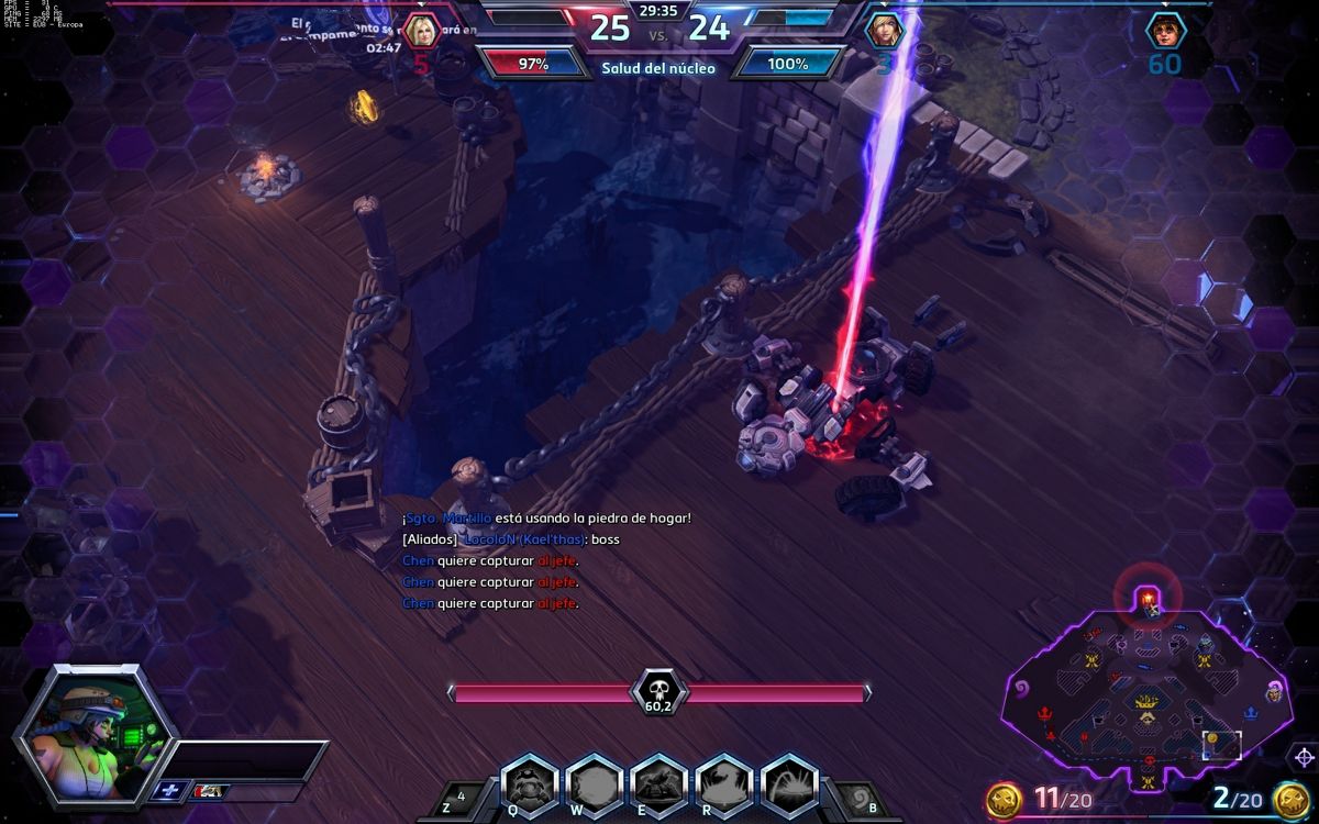 Heroes of the Storm (Windows) screenshot: Recently killed by the final skill of an enemy (Spanish version).