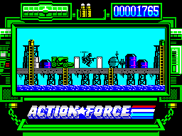 Action Force (ZX Spectrum) screenshot: (Eyes) - it's just a matter of some more few minutes. The shorty told me... (but he hasn't spoke...?) it's the usual on Sundays. We'll get to the beach believe me..