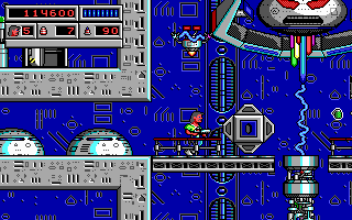 Bio Menace (DOS) screenshot: Circling the Computer Core is a robot you must not touch. Unless death is somewhat appealing to you.