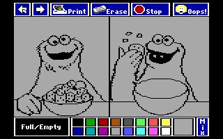 The Sesame Street Crayon: Opposites Attract (DOS) screenshot: Full/Empty is not colored (EGA 16)