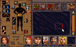 Realms of Arkania III: Shadows over Riva (DOS) screenshot: A very helpful distribution device for items has been added for part 3.