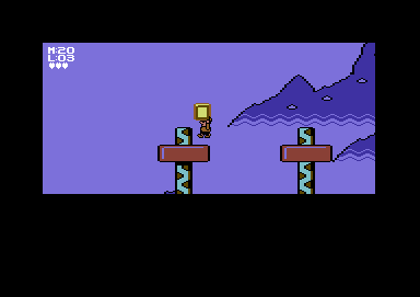 M.C. Kids (Commodore 64) screenshot: Carrying the bricks used as weapons
