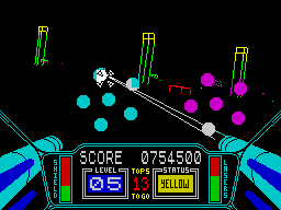 3D Starstrike (ZX Spectrum) screenshot: Double framed. Things start to get nasty at level 6.