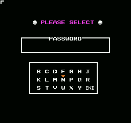 Golf Grand Slam (NES) screenshot: Password screen