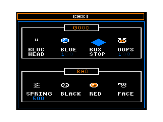 Blochead (TRS-80 CoCo) screenshot: Cast of characters