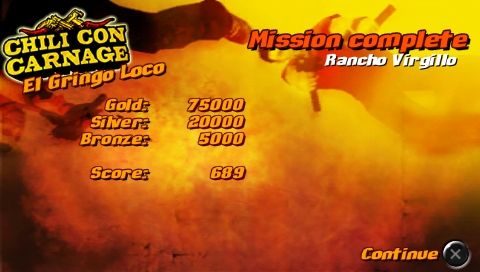 Chili Con Carnage (PSP) screenshot: Mission results!