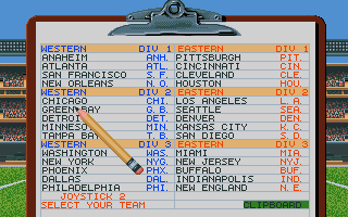 TV Sports: Football (Amiga) screenshot: Selecting teams