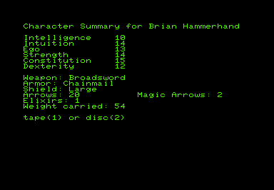 Dunjonquest: The Datestones of Ryn (Commodore PET/CBM) screenshot: Character created
