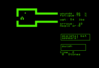 Dunjonquest: The Datestones of Ryn (Commodore PET/CBM) screenshot: First enemy appears