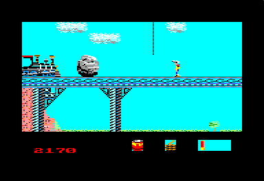 Lucky Luke (Amstrad CPC) screenshot: You are ready to blow the Boulder up...