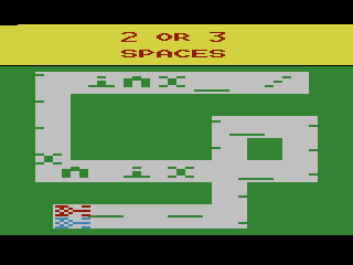 Math Gran Prix (Atari 2600) screenshot: Do I want to move 2 or 3 spaces?