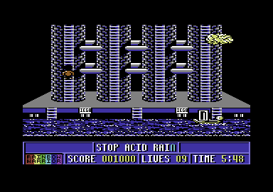 Rainbow Warrior (Commodore 64) screenshot: Climbing