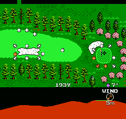 Golf Grand Slam (NES) screenshot: The golf ball by a sandtrap