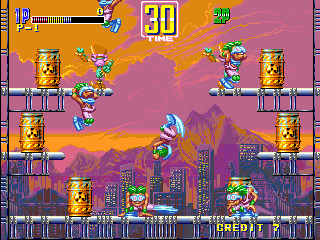 Funky Jet (Arcade) screenshot: Barrels and enemies