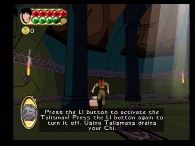 Jackie Chan Adventures (PlayStation 2) screenshot: Jackie has received the Rabbit Talisman, which lets him run at double speed