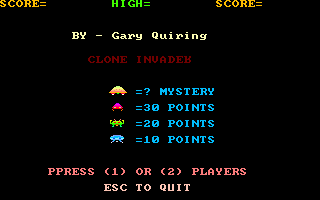 Clone Invader (DOS) screenshot: Title screen (MCGA/VGA)