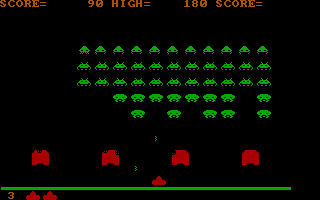 Clone Invader (DOS) screenshot: The gameplay screen (CGA)