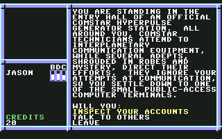 BattleTech: The Crescent Hawk's Inception (Commodore 64) screenshot: In the Comstar back