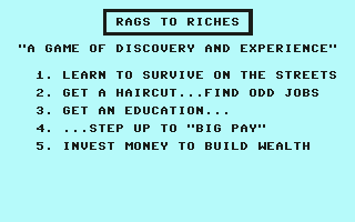 Rags to Riches (Commodore 64) screenshot: The objectives