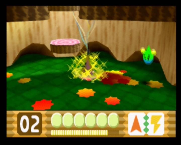 Kirby 64: The Crystal Shards (Nintendo 64) screenshot: Needle and Spark turns Kirby into a dangerous lightning rod