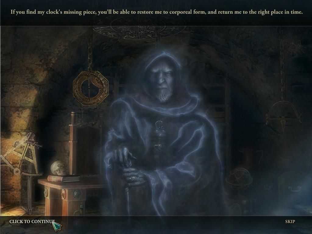 Echoes of the Past: The Citadels of Time (Windows) screenshot: The Prophet ghost apparition needing his clock repaired
