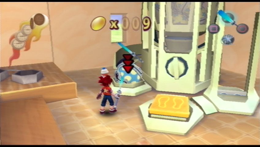 Ape Escape 2 (PlayStation 2) screenshot: Pay ten coins to buy a capsule with a random prize inside.