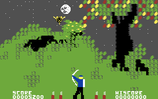 Forbidden Forest (Commodore 64) screenshot: Watch out for the giant killer bee