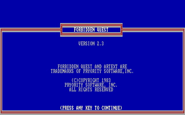 Forbidden Quest (PC Booter) screenshot: Title screen