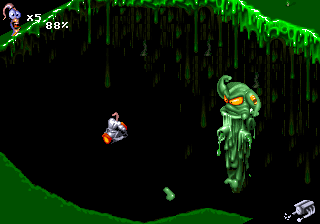 Earthworm Jim 1 & 2: The Whole Can 'O Worms (DOS) screenshot: Green slime boss
