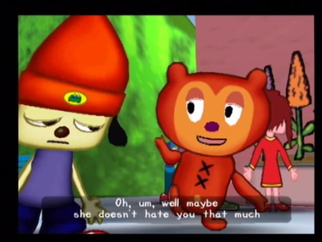 PaRappa the Rapper 2 (PlayStation 2) screenshot: PJ tries to cheer PaRappa up