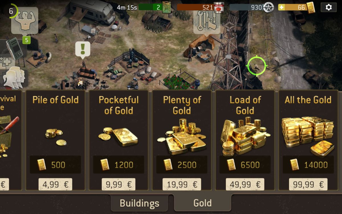 The Walking Dead: No Man's Land (Android) screenshot: In-app purchases for the premium gold currency