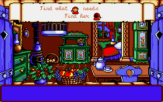 Once Upon a Time: Little Red Riding Hood (DOS) screenshot: Gathering items to travel to your Grandmother