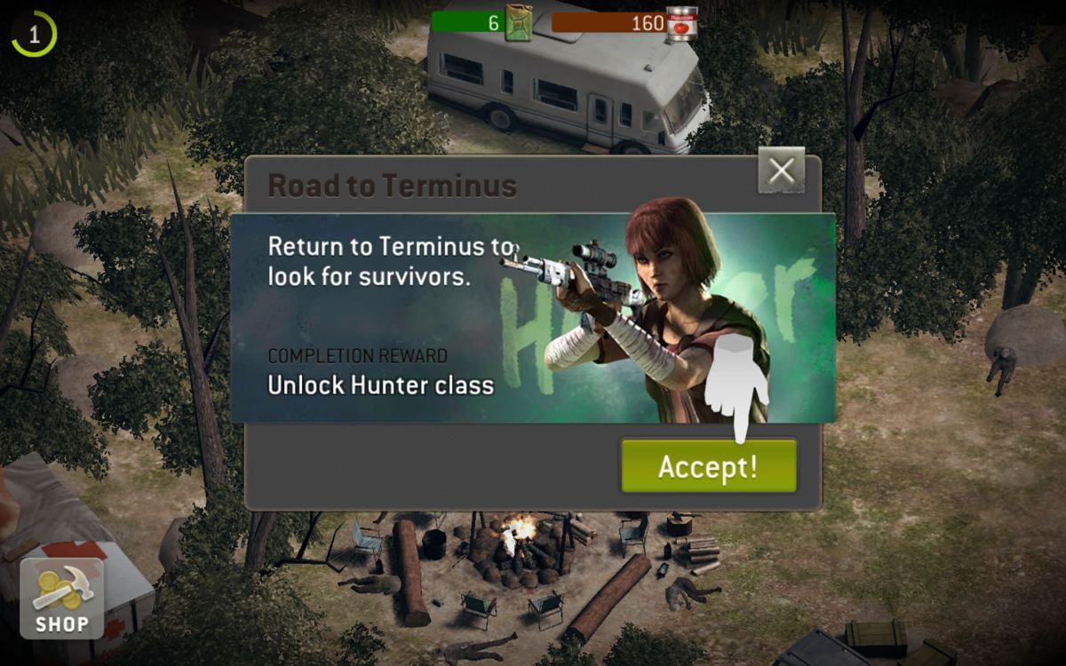 The Walking Dead: No Man's Land (Android) screenshot: Completing episodes unlocks new character classes.
