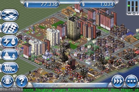SimCity (iPhone) screenshot: My industrial park doesn't look good - many abandoned buildings there.