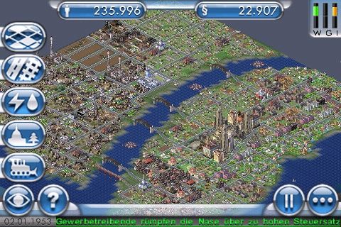 SimCity (iPhone) screenshot: Now that's what I call a city - although it only has around 235.000 inhabitants.