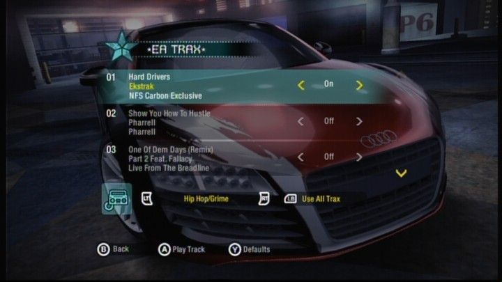 Need for Speed: Carbon (Xbox 360) screenshot: You can customize your game soundtrack.