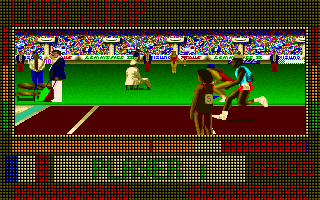 The Carl Lewis Challenge (DOS) screenshot: He runs...
