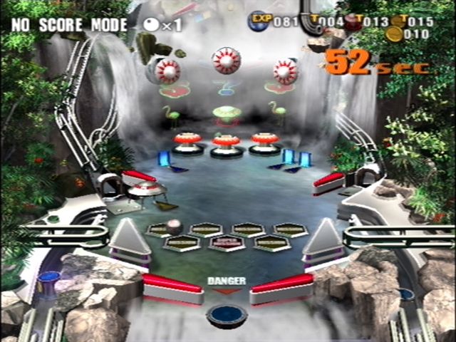 Flipnic: Ultimate Pinball (PlayStation 2) screenshot: Later, you can freeze this waterfall, then shatter the ice and climb behind it!
