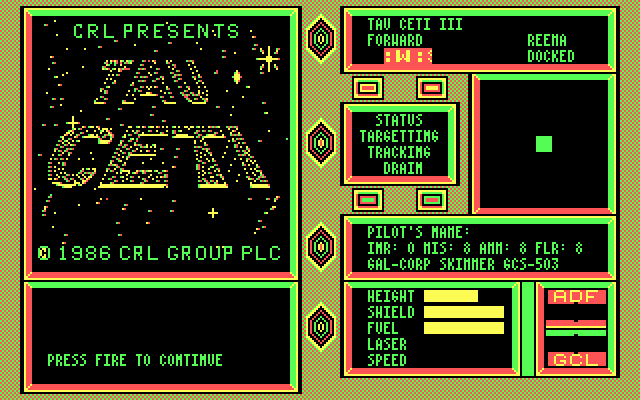 Tau Ceti: The Lost Star Colony (DOS) screenshot: Pre game screen