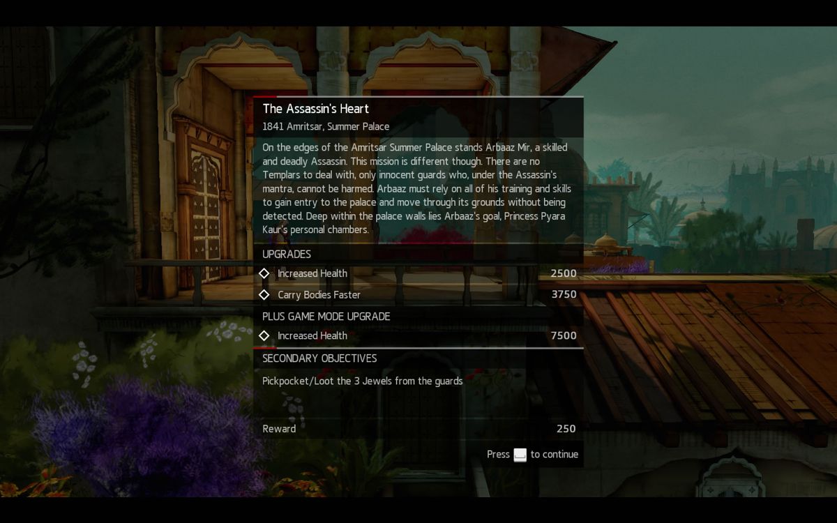 Assassin's Creed Chronicles: India (Windows) screenshot: Level introduction