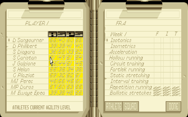 The Carl Lewis Challenge (DOS) screenshot: Setting a training regimen.