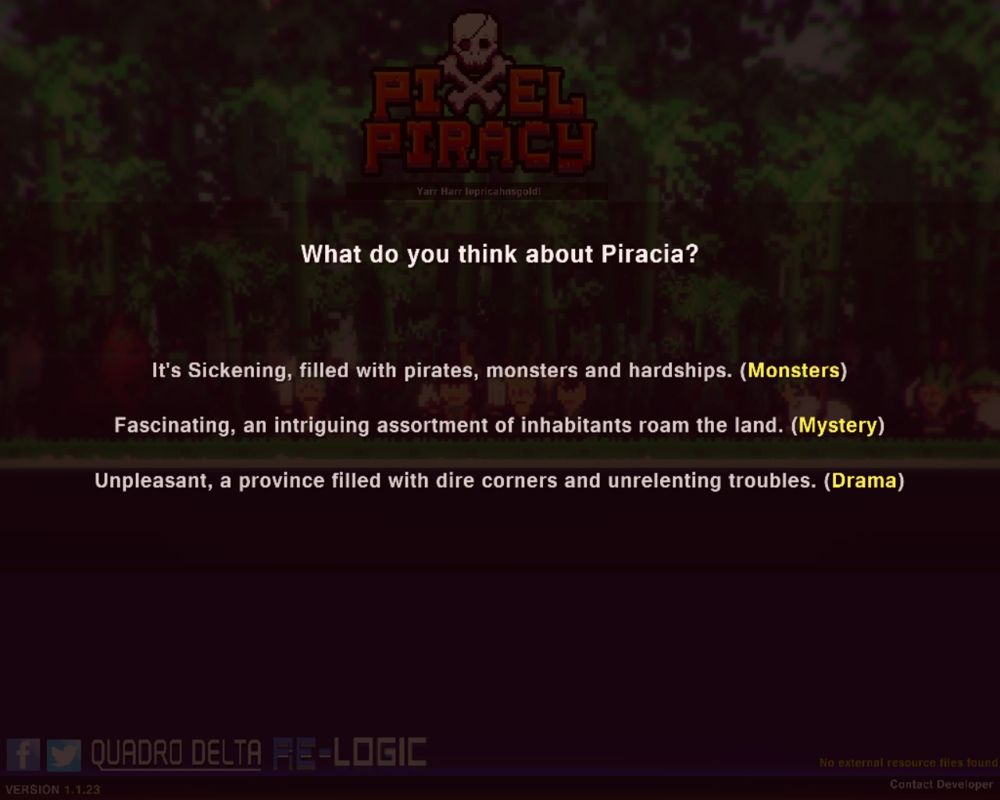 Pixel Piracy (Linux) screenshot: The game asks you some questions in set up