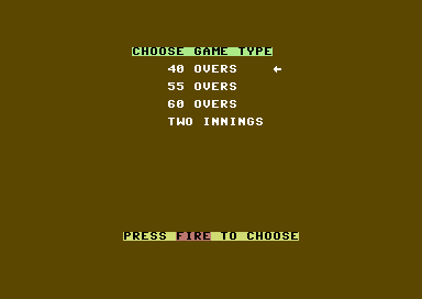 Graham Gooch's Test Cricket (Commodore 64) screenshot: Length of game.